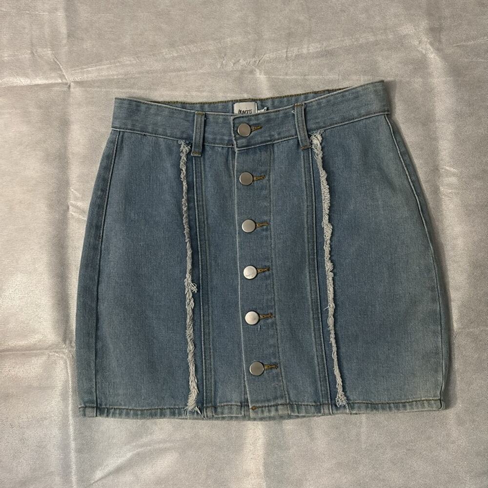 Princess Polly Mariya Fray Denim Mini Skirt 2 Blue Concert Cowgirl Festival Rave - Picture 3 of 8